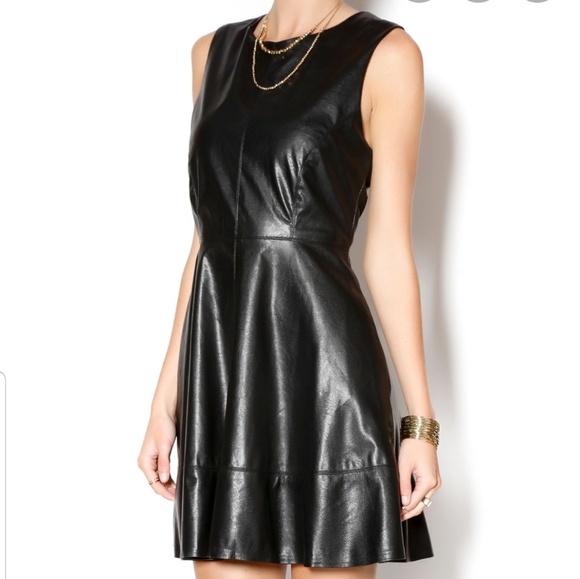 Sleeveless Faux Leather Vegan Little Black Dress - Picture 5 of 6